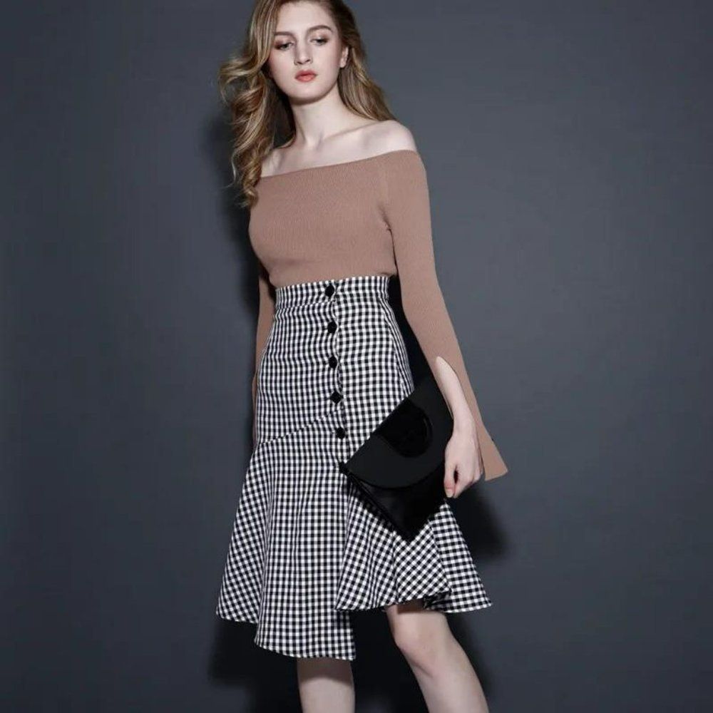 Checkered Fishtail Skirt 